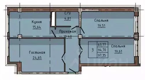 3-к кв. Кабардино-Балкария, Нальчик ул. Тлостанова, 28Б (94.7 м) - Фото 1