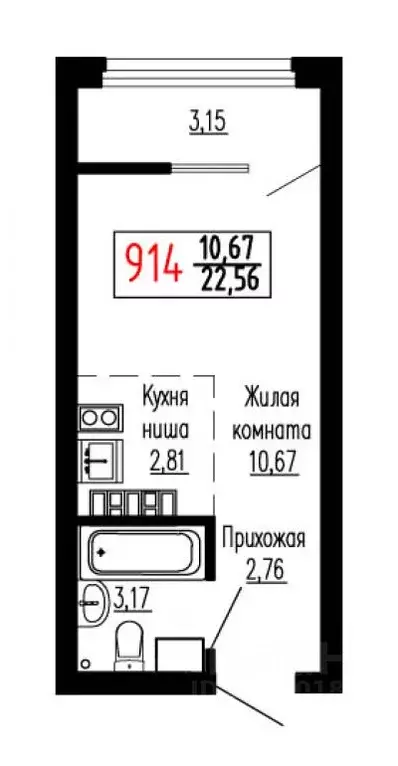 Студия Свердловская область, Екатеринбург ул. Лыжников, 3 (22.8 м) - Фото 1