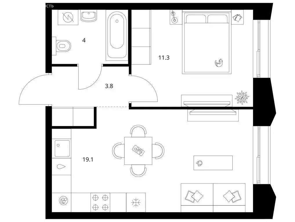 1-комнатная квартира: Казань, Ботаническая улица (38.2 м) - Фото 1