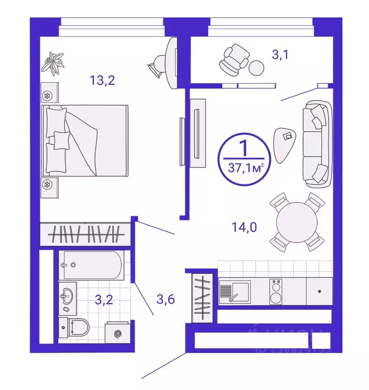 1-к кв. Свердловская область, Екатеринбург Уктус жилрайон, Астон ... - Фото 1