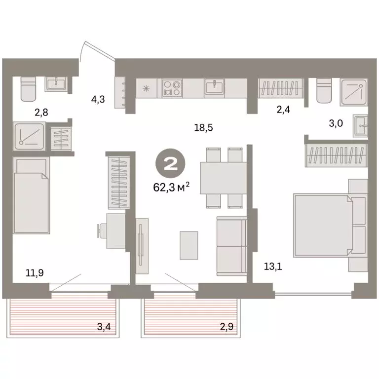 2-комнатная квартира: Екатеринбург, жилой район Сортировочный, ... - Фото 2