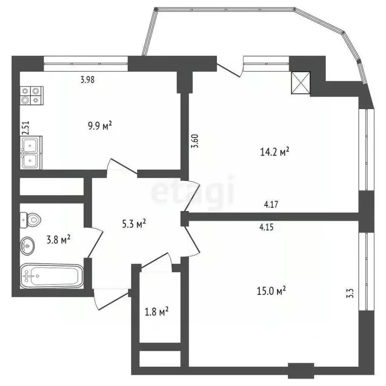 2-к кв. Севастополь пер. Крепостной, 4Б (51.9 м) - Фото 1