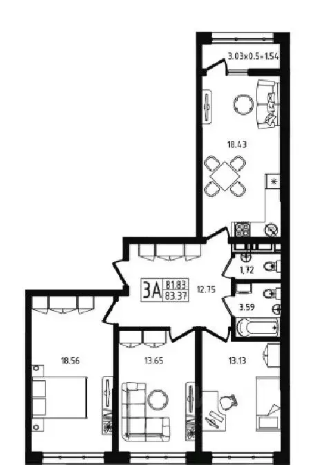 3-к кв. Адыгея, Майкоп ул. К.А. Васильева, 1к4 (83.37 м) - Фото 1