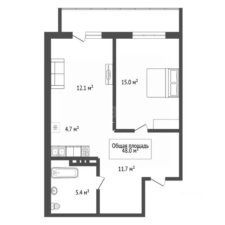 1-к кв. Новосибирская область, Новосибирск Бронная ул., 22 (48.0 м) - Фото 1