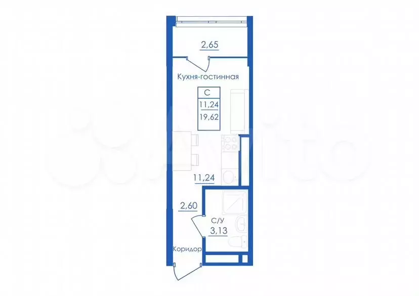 Квартира-студия, 19,6м, 3/25эт. - Фото 0