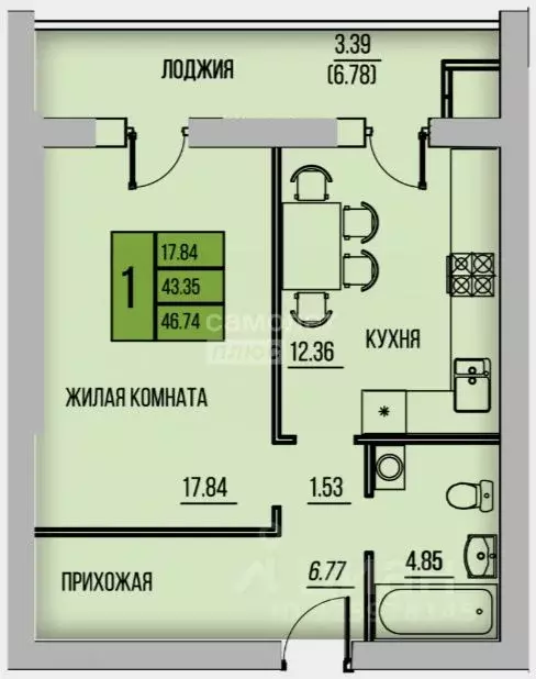 1-к кв. Калужская область, Калуга ул. Хорошая, 15 (43.5 м) - Фото 1