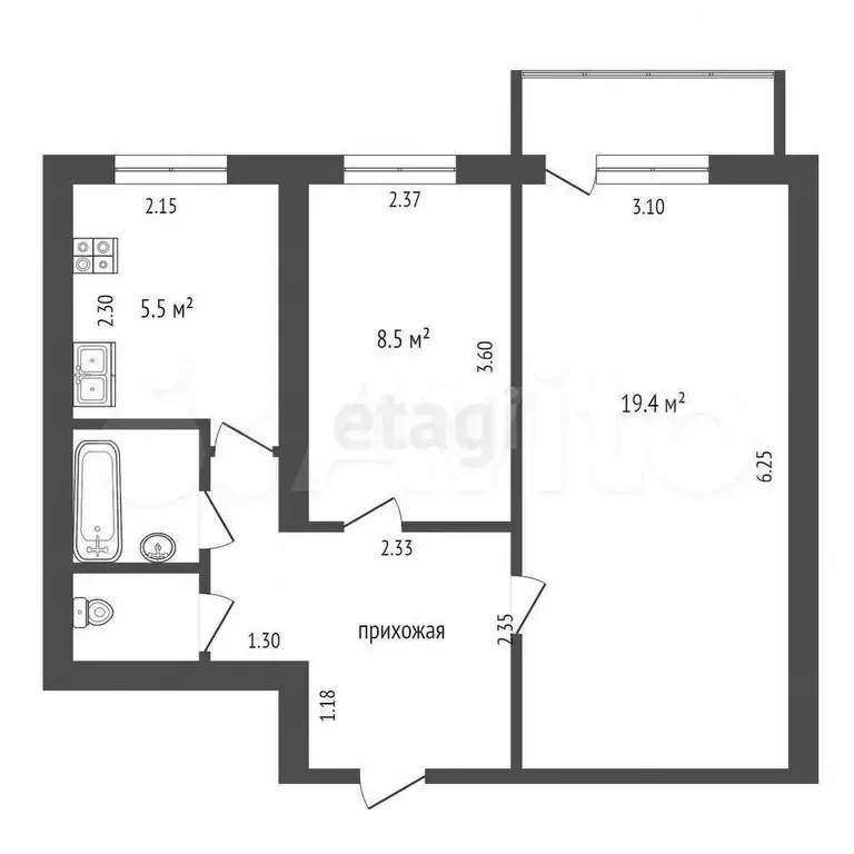 2-к. квартира, 42,5 м, 4/9 эт. - Фото 0