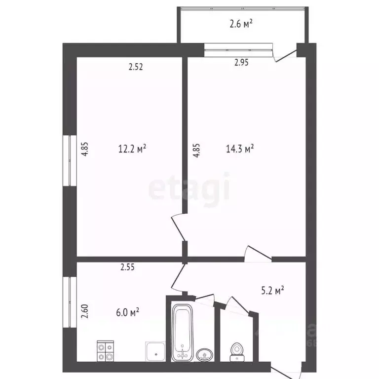 2-к кв. Саратовская область, Балашов Фестивальная ул., 14А (50.8 м) - Фото 1