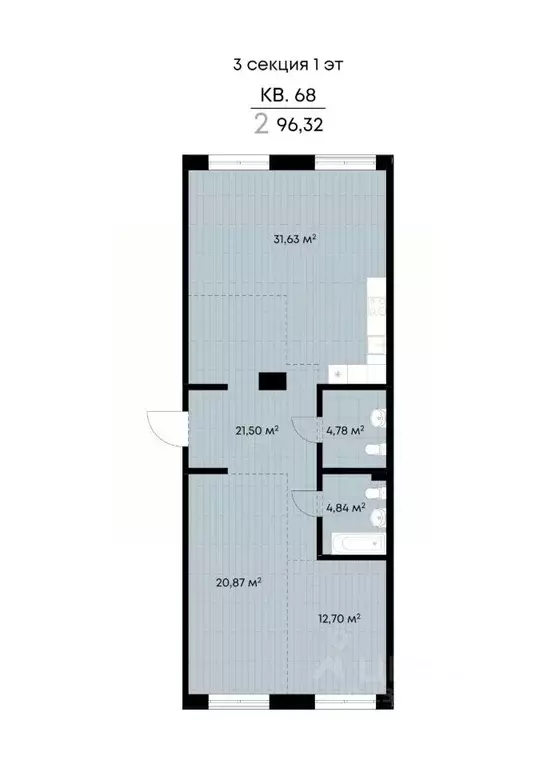 2-к кв. Иркутская область, Иркутск ул. Лебедева-Кумача, 25 (96.32 м) - Фото 0