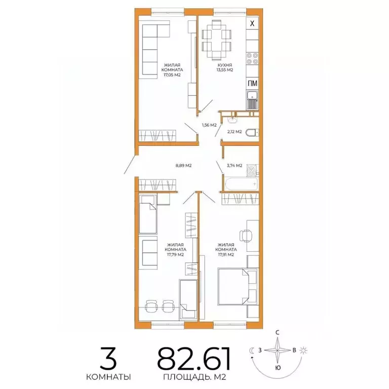 3-к кв. Пензенская область, Пенза ул. Яшиной, 14 (82.61 м) - Фото 1