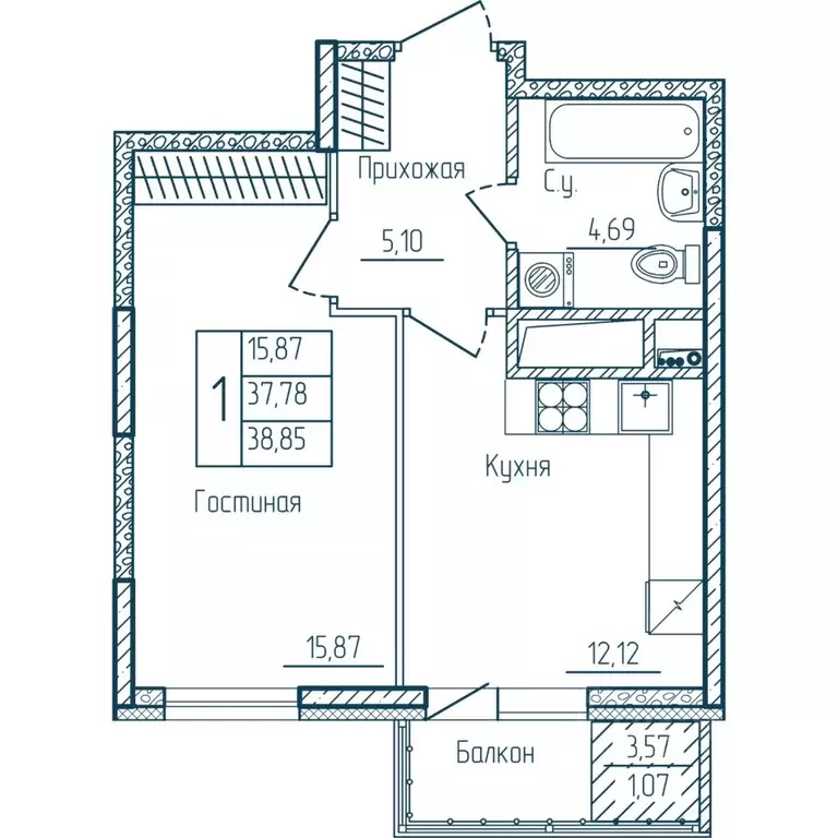 1-к кв. Мордовия, Саранск Центр жилрайон,  (38.85 м) - Фото 1