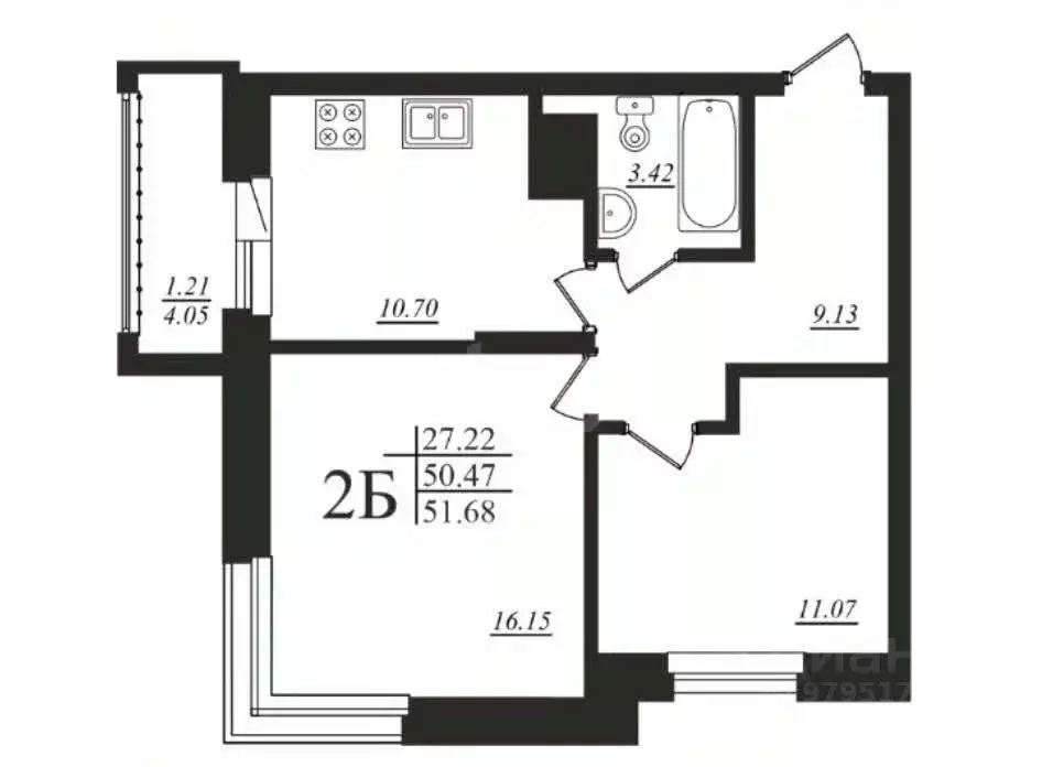 2-к кв. Татарстан, Казань ул. Мансура Хасанова, 13 (52.0 м) - Фото 2