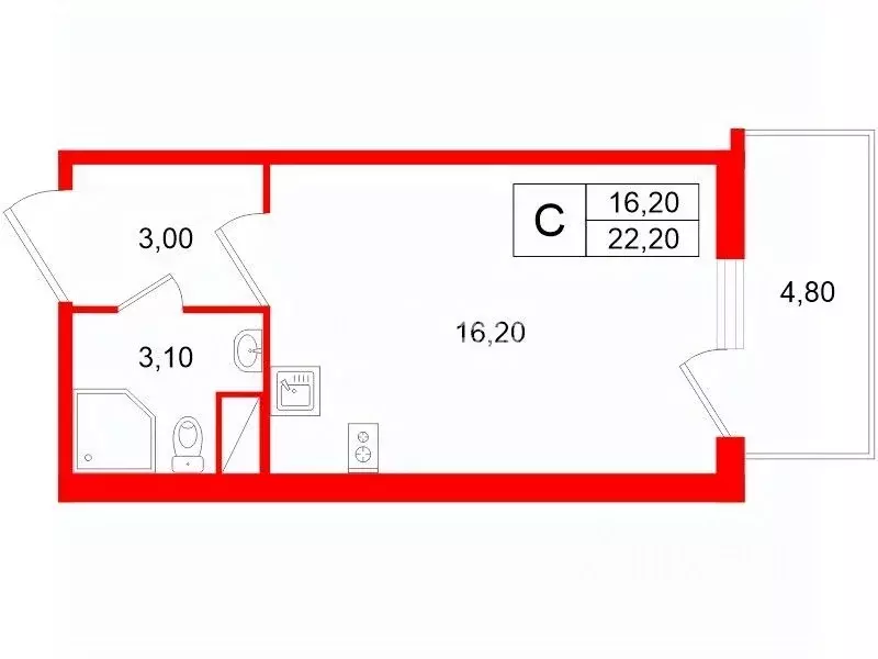 Студия Санкт-Петербург ш. Суздальское, 22к3 (22.2 м) - Фото 1