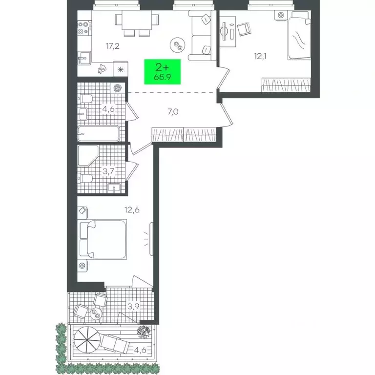 2-к кв. Тюменская область, Тюмень ул. Василия Малкова, 19 (65.97 м) - Фото 0