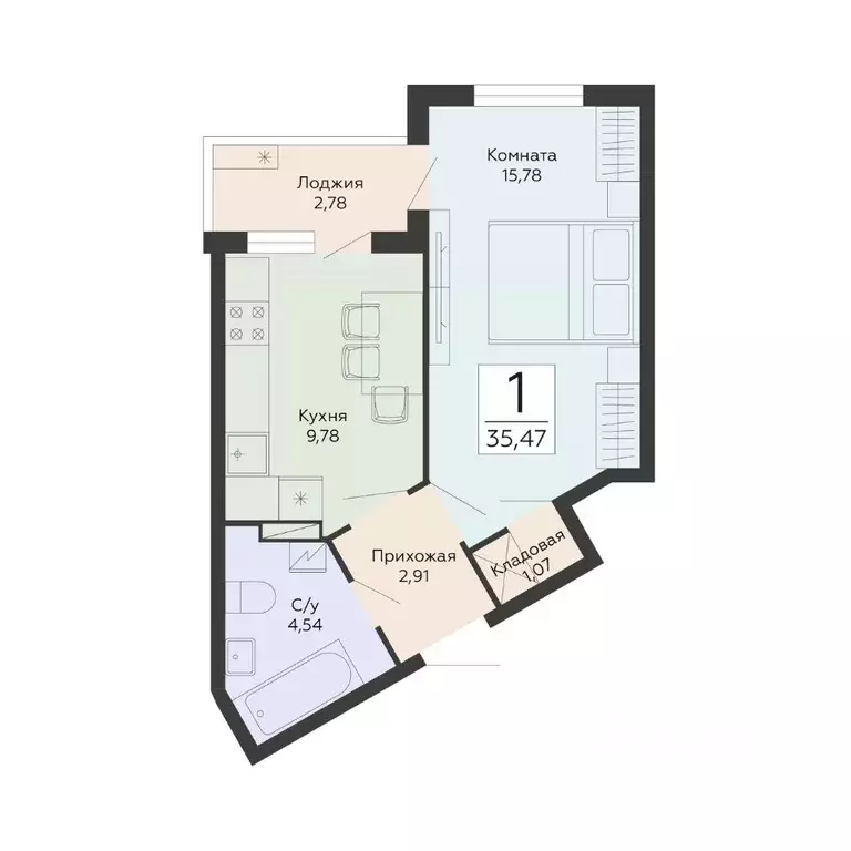 1-к кв. Воронежская область, Воронеж ул. Туполева, 5Н (35.47 м) - Фото 1