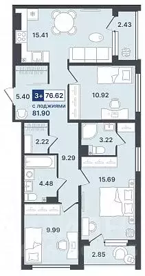 3-к кв. Тюменская область, Тобольск 10-й мкр, 43 (76.62 м) - Фото 0