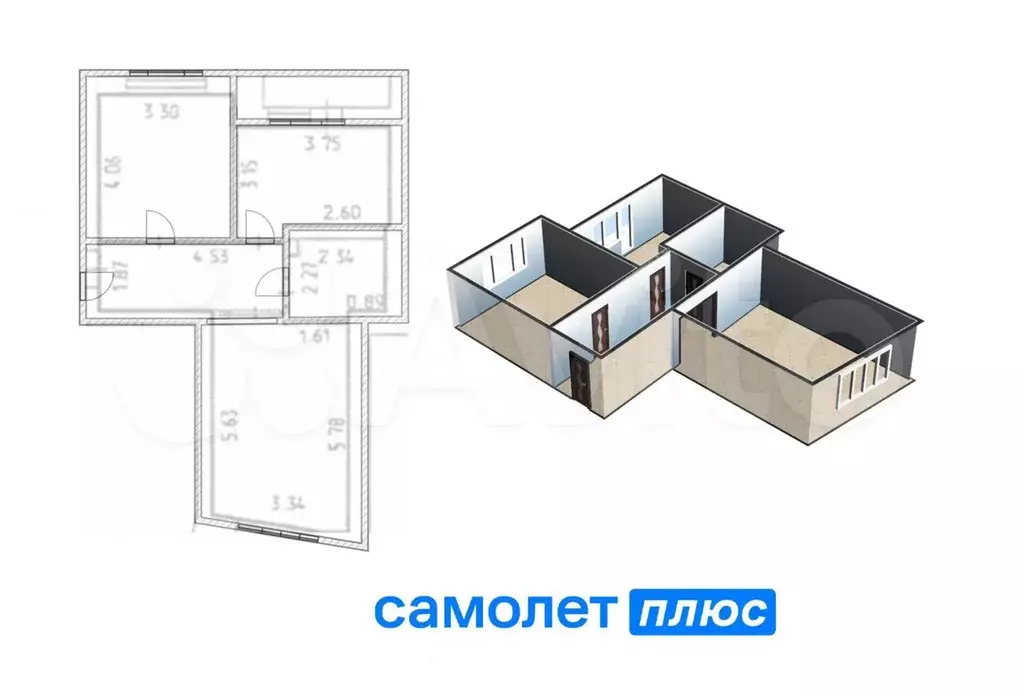 3-к. квартира, 56,8 м, 8/10 эт. - Фото 0