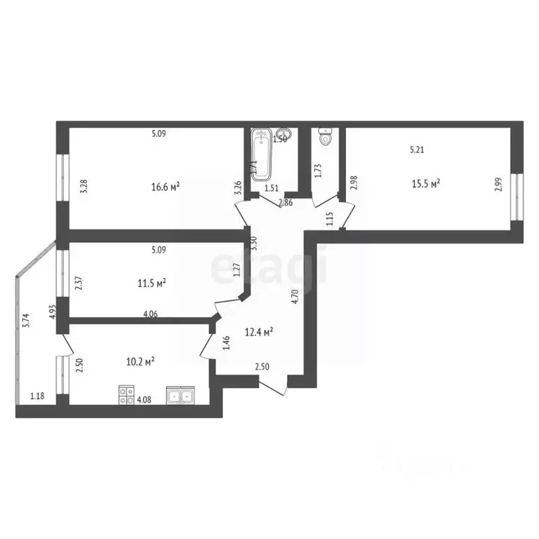 3-к кв. Тамбовская область, Тамбов Магистральная ул., 41к3 (70.2 м) - Фото 2