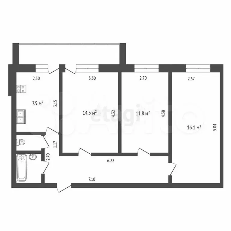 3-к. квартира, 67 м, 5/9 эт. - Фото 0
