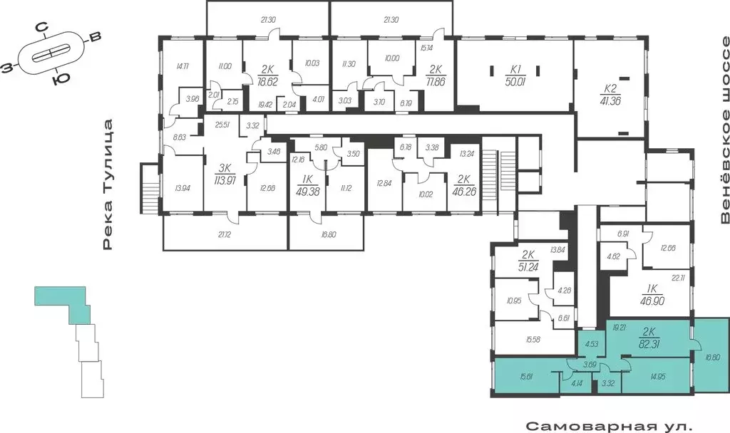2-комнатная квартира: Тула, Самоварная улица, 21 (70.34 м) - Фото 2