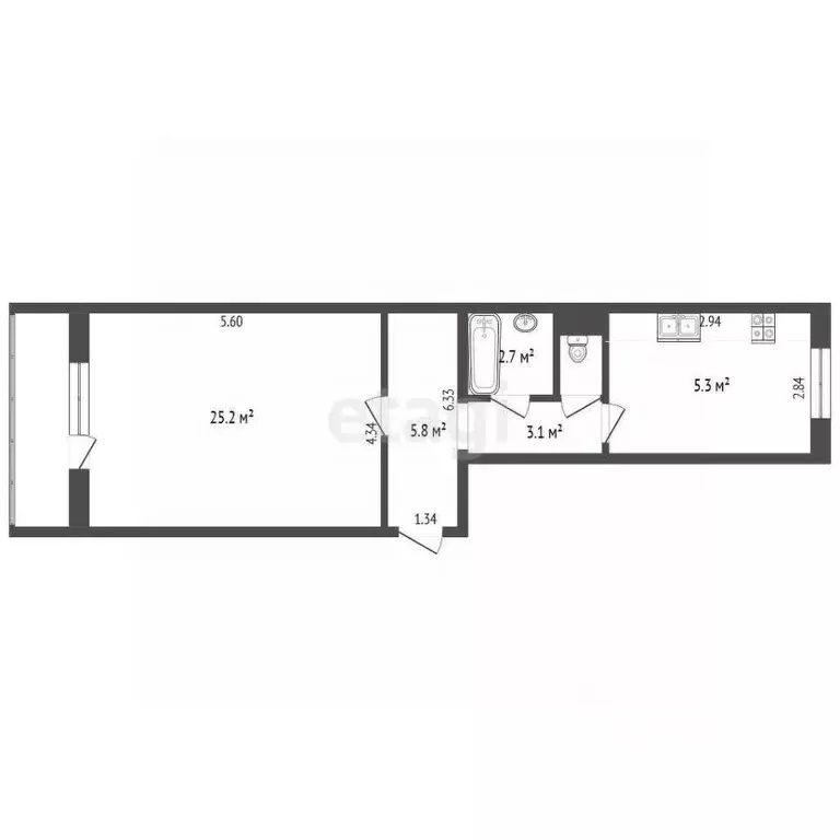 1-к кв. Челябинская область, Челябинск Университетская Набережная ул., ... - Фото 1