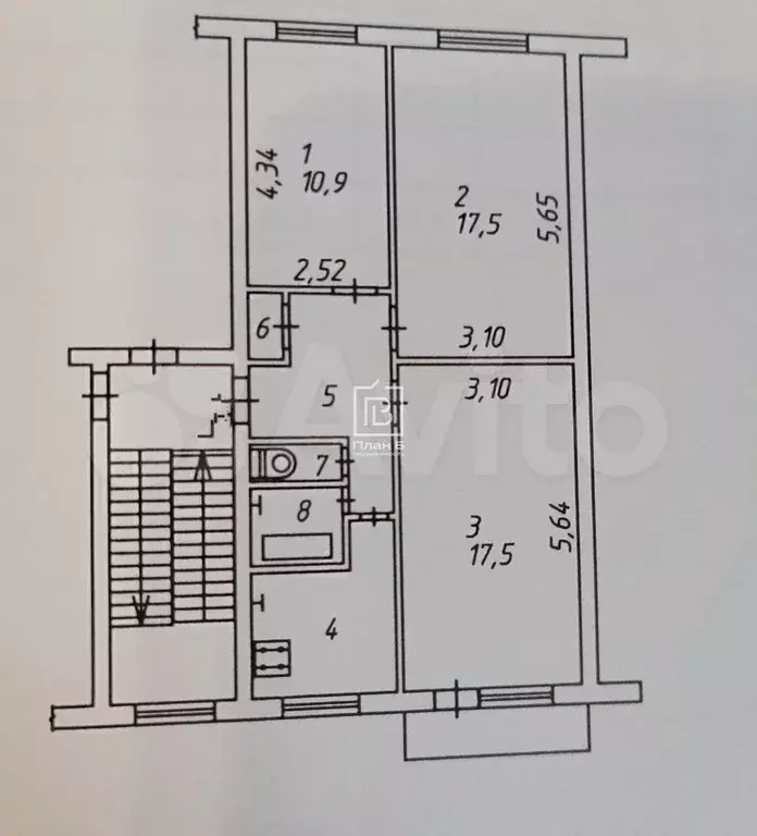 3-к. квартира, 63 м, 4/5 эт. - Фото 0