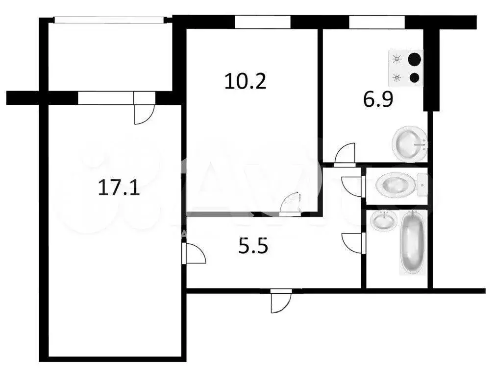 2-к. квартира, 45,4 м, 9/9 эт. - Фото 0