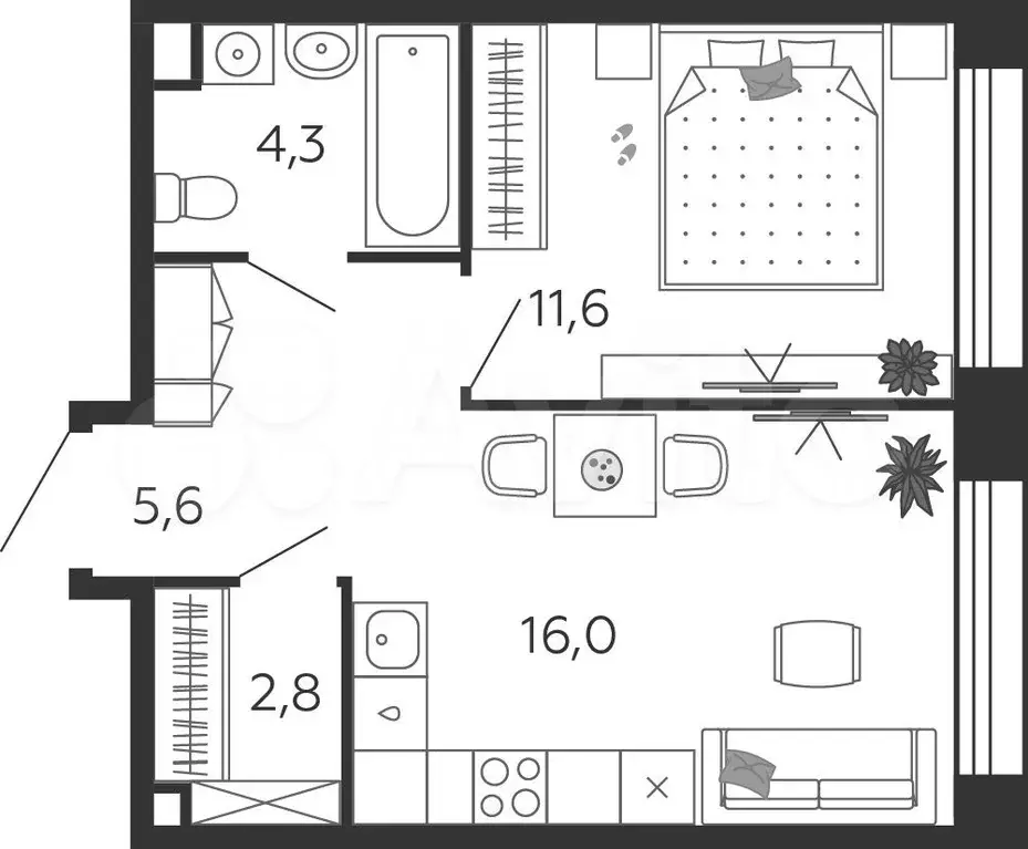 1-к. квартира, 40,8 м, 12/17 эт. - Фото 0
