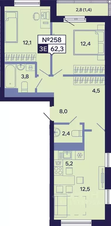 3-к кв. Саха (Якутия), Якутск ул. Новопортовская, 1Д (62.1 м) - Фото 1