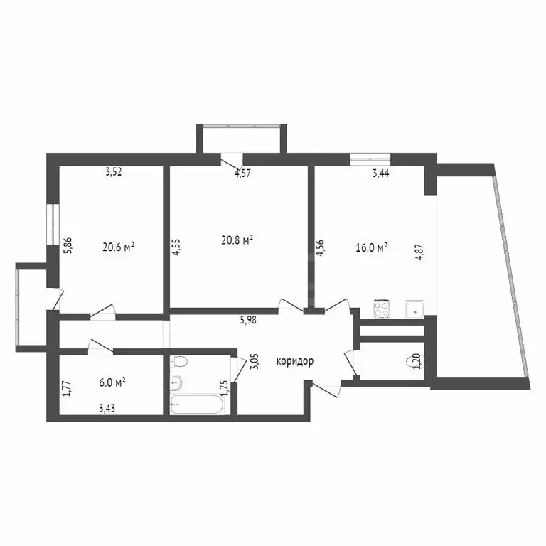 2-комнатная квартира: Тюмень, улица Ванцетти, 5 (100 м) - Фото 1