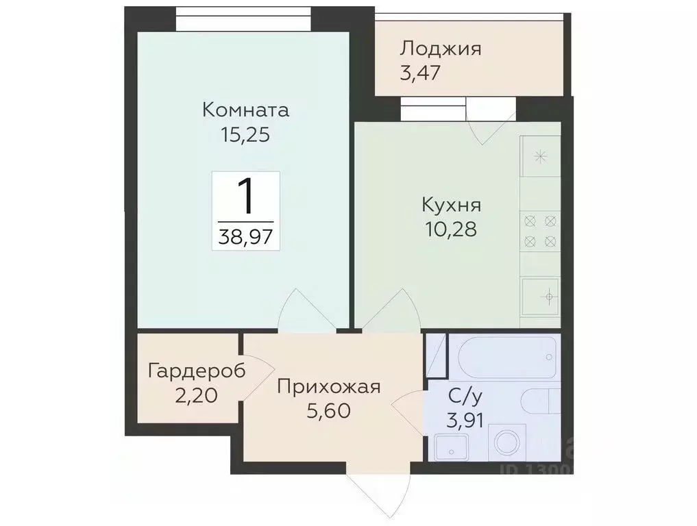 1-к кв. Воронежская область, Воронеж ул. Чапаева, 68Б (38.97 м) - Фото 0