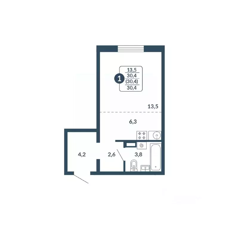 Студия Кировская область, Киров Скандинавия жилой комплекс (30.4 м) - Фото 1