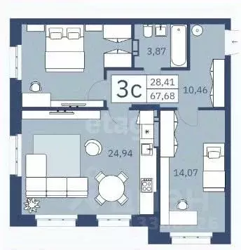 3-к кв. Новосибирская область, Новосибирск ул. Толстого, 9 (67.68 м) - Фото 0