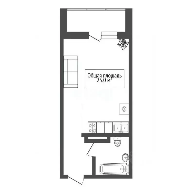 Студия Новосибирская область, Новосибирск ул. Ошанина, 3 (25.0 м) - Фото 1