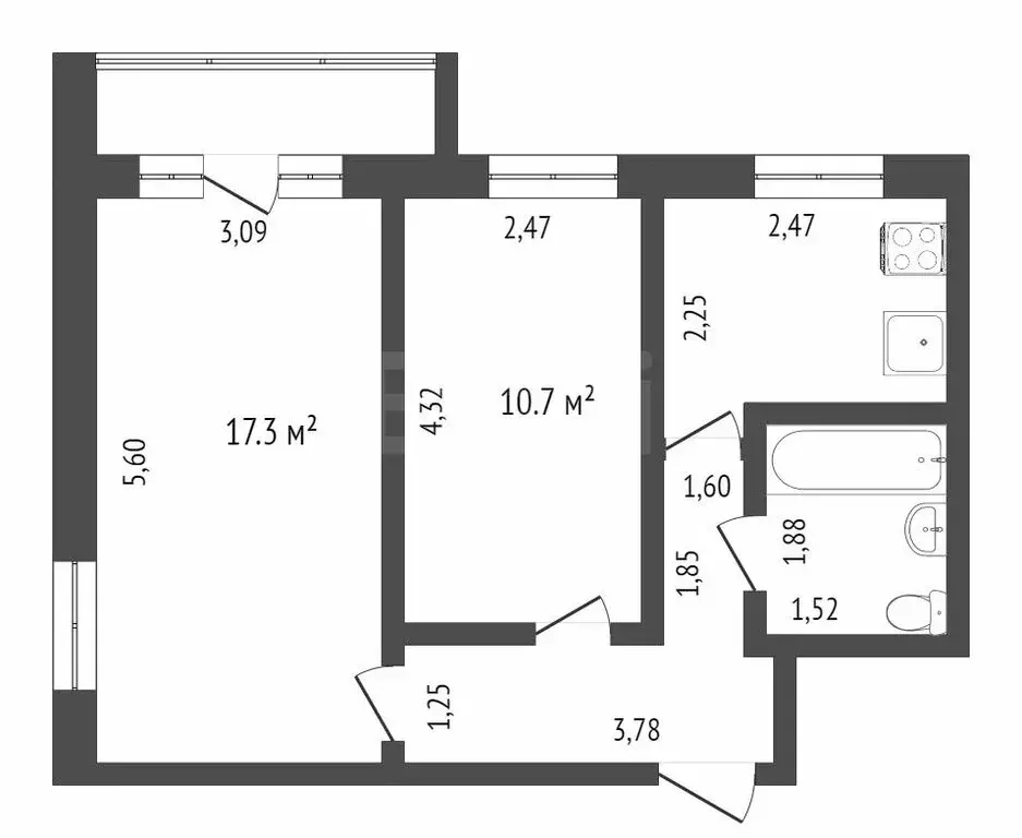 2-комнатная квартира: Тюмень, улица Пермякова, 14 (44 м) - Фото 1