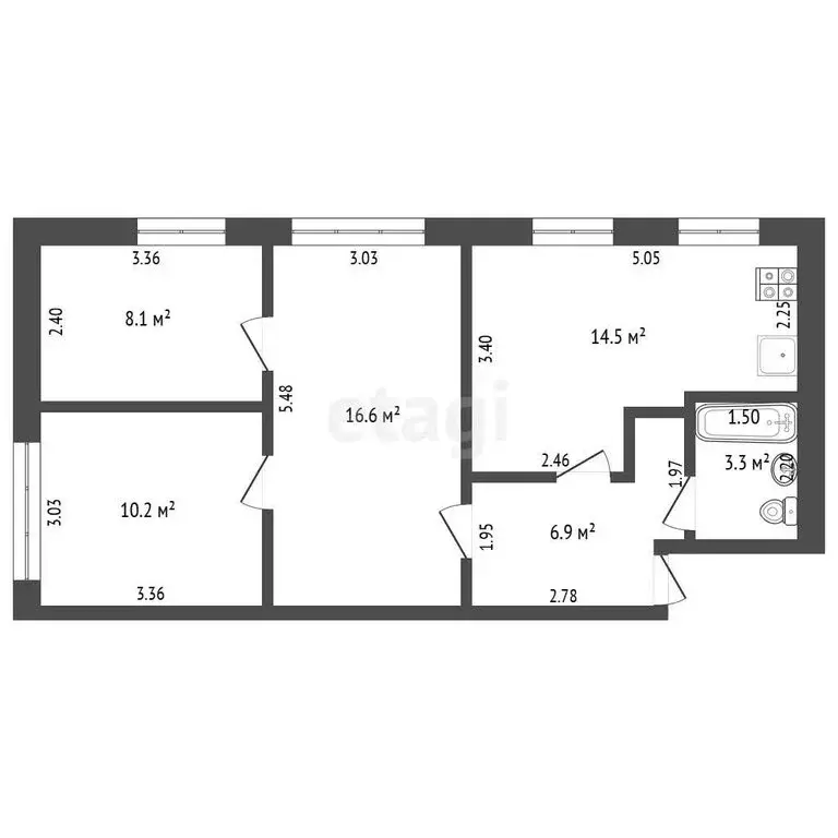 3-комнатная квартира: Бирск, Пролетарская улица, 107 (59.6 м) - Фото 0