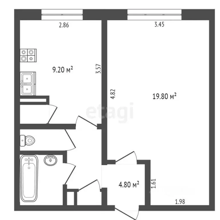 1-к кв. Ханты-Мансийский АО, Лангепас ул. Мира, 19 (39.0 м) - Фото 1