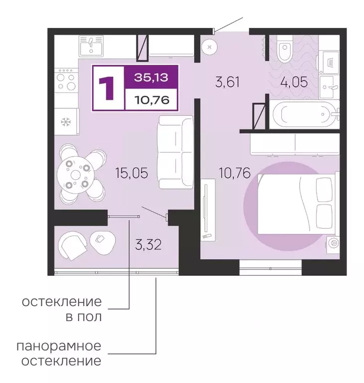 1-к кв. Брянская область, Брянск пос. Городище,  (35.13 м) - Фото 0