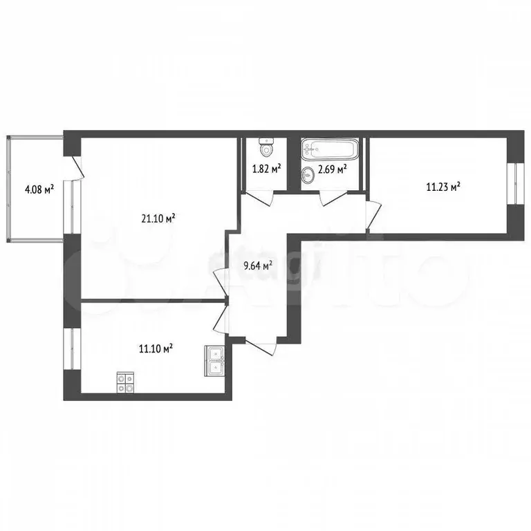 2-к. квартира, 61,7 м, 2/3 эт. - Фото 1