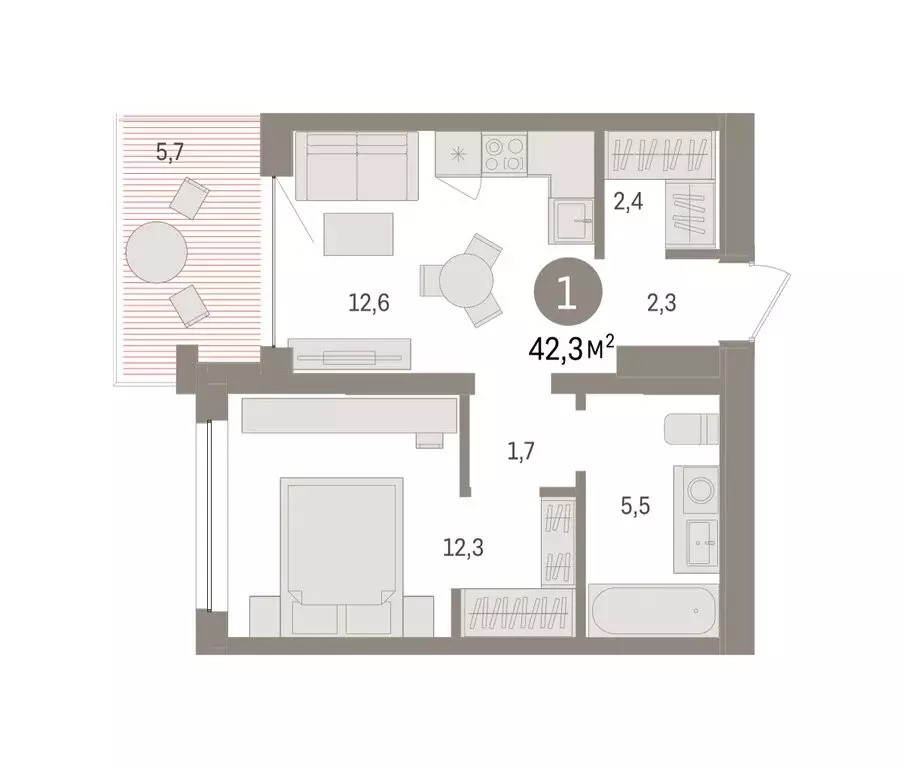1-комнатная квартира: Тюмень, улица Муравленко, 9к3 (42.34 м) - Фото 1