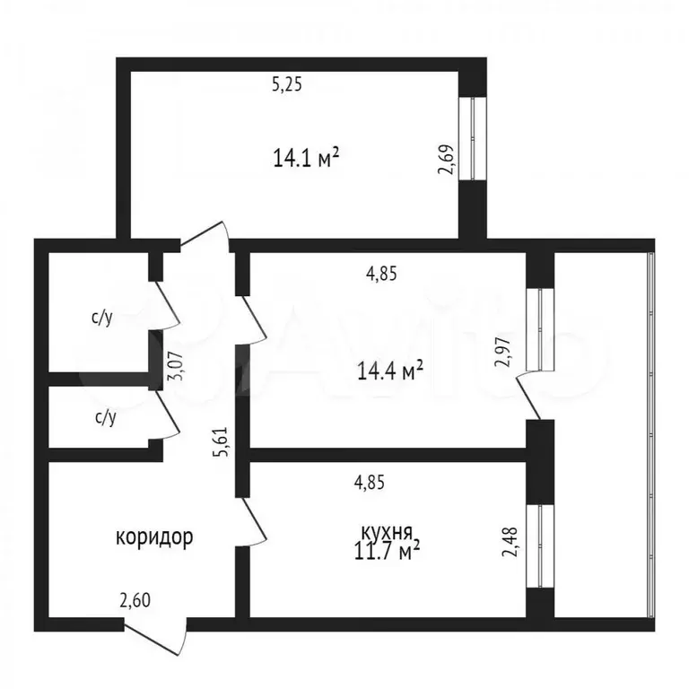 2-к. квартира, 56,7 м, 4/6 эт. - Фото 0