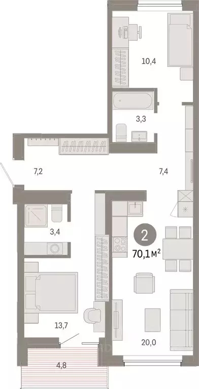 2-к кв. Омская область, Омск  (70.08 м) - Фото 0