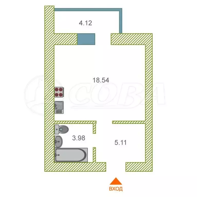 Квартира-студия: Тюмень, Амурская улица, 39 (27.7 м) - Фото 2