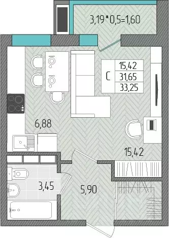 Студия Краснодарский край, Темрюк Сады у моря жилой комплекс (33.25 м) - Фото 1
