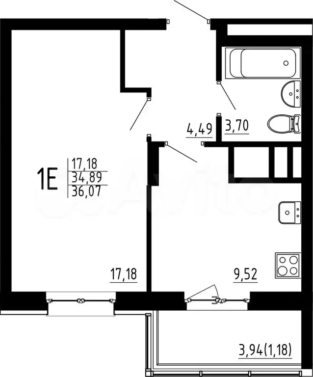 1-к. квартира, 36,1 м, 3/23 эт. - Фото 0