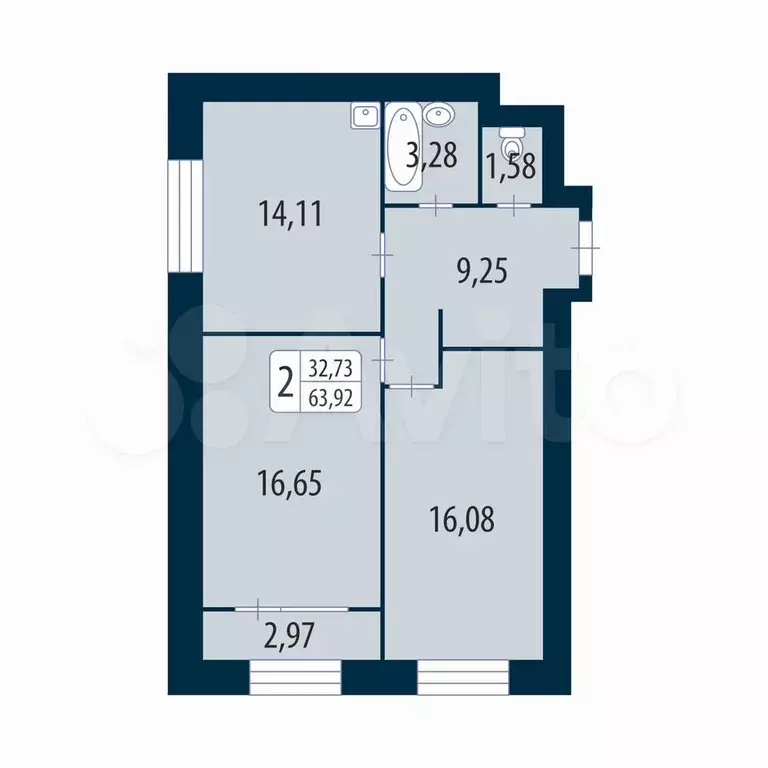 2-к. квартира, 63,9 м, 3/4 эт. - Фото 1