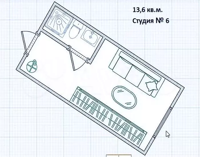 Квартира-студия, 13,6 м, 1/5 эт. - Фото 0