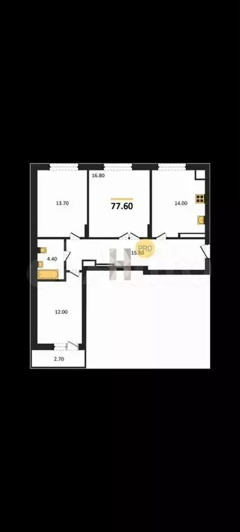 3-к. квартира, 77,6 м, 3/8 эт. - Фото 1