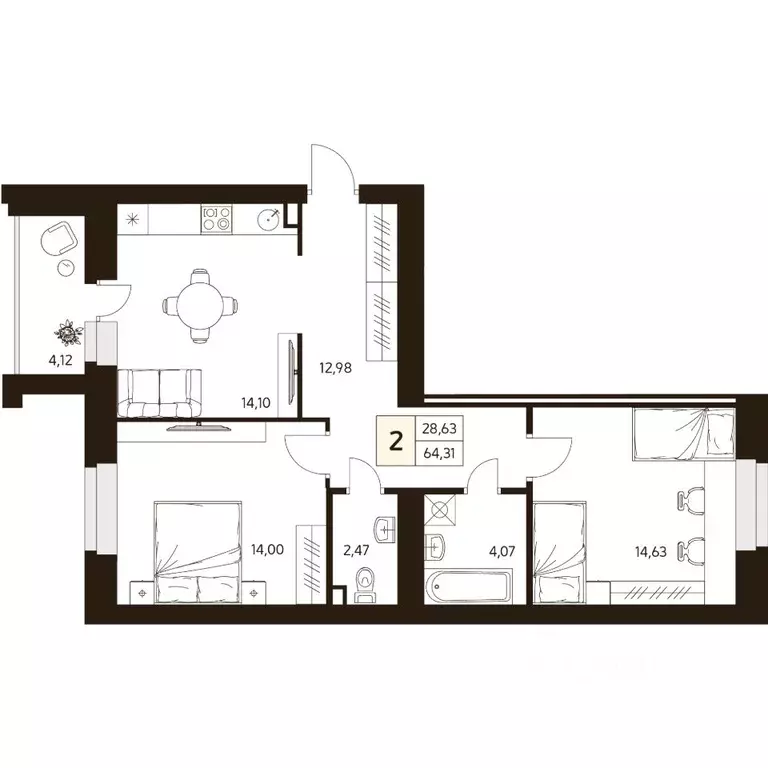 2-к кв. Башкортостан, Уфа ул. Ахметова, 296/2 (64.31 м) - Фото 1