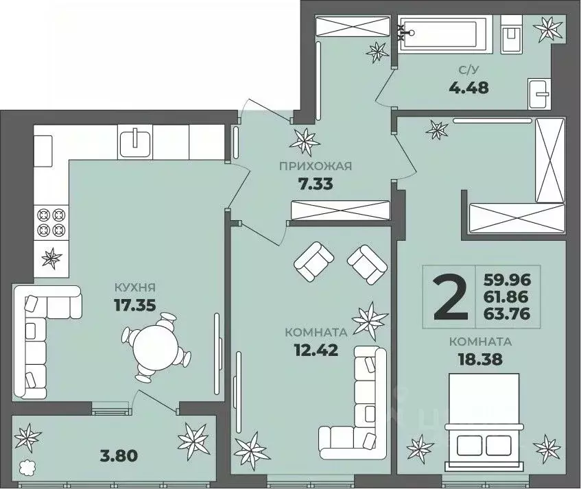 2-к кв. Калининградская область, Калининград ул. Генерала Толстикова, ... - Фото 1